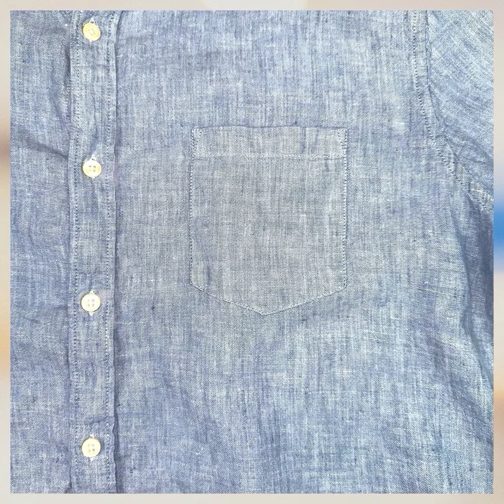 J Crew Chambray Shirt XL Slim Blue Linen Blend Button‎ Up Beach Coastal Preppy - Picture 3 of 9